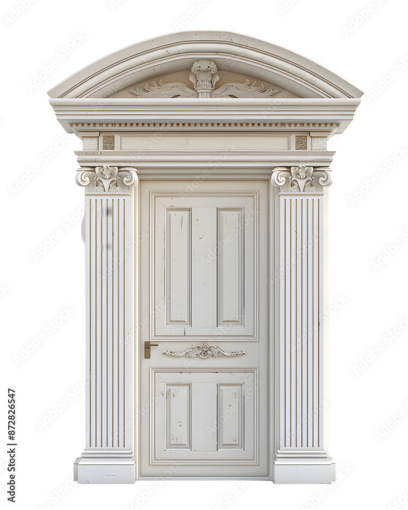 Classic white framed ancient door isolated on transparent background Classic white framed ancient door isolated on transparent background