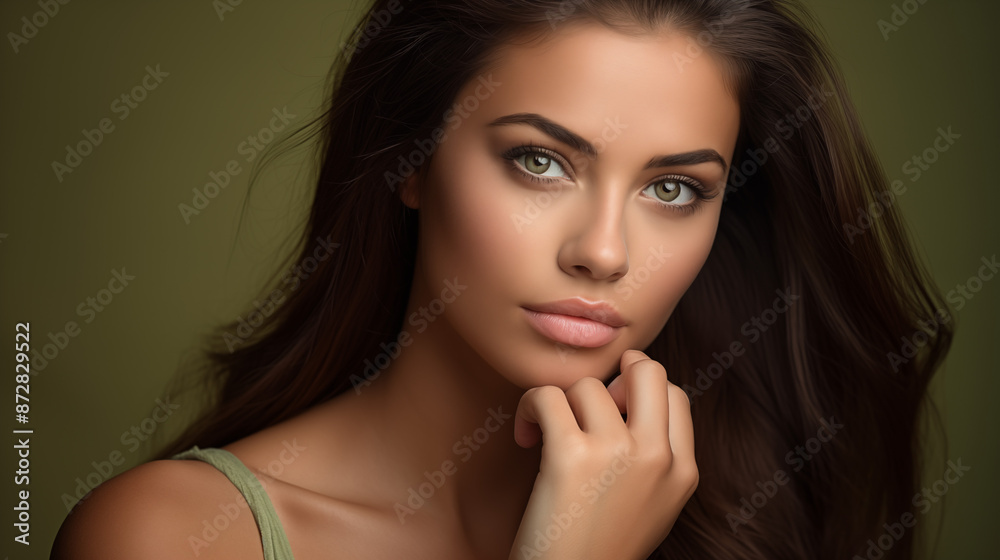 Obraz premium Young Woman with Thoughtful Expression in Green Top