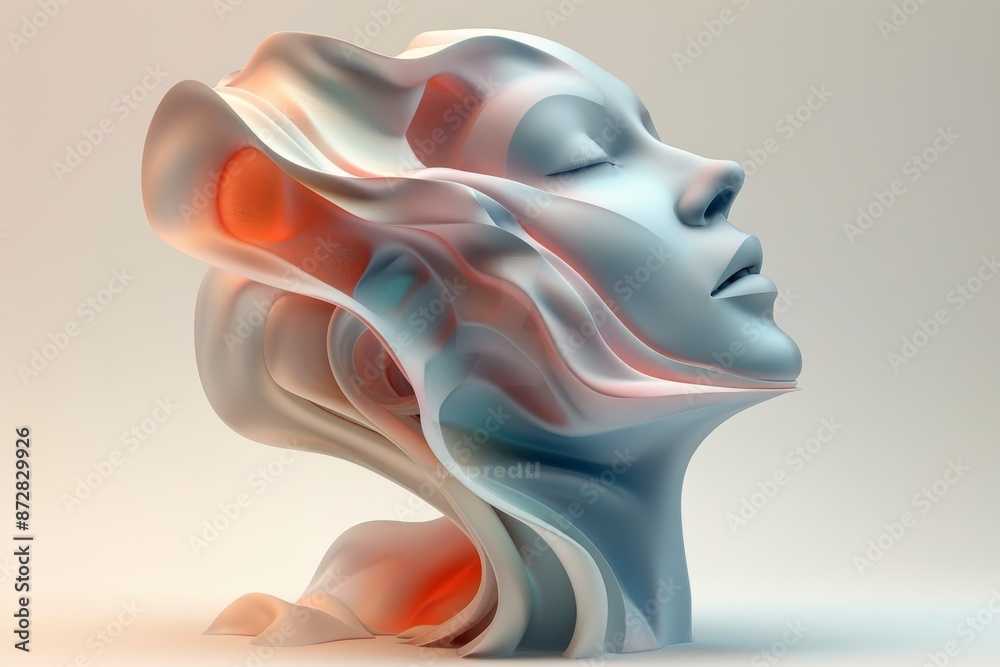 Obraz premium Abstract Fluid Female Face with Gradient Colors and Dynamic Shapes in Digital Art