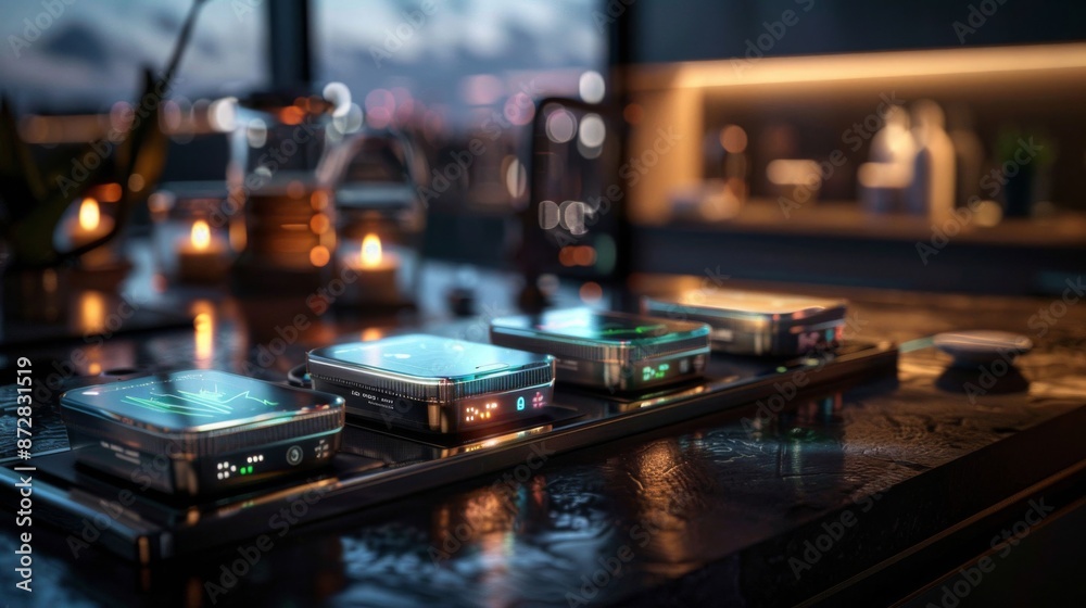 Three futuristic devices sit on a countertop