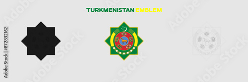 Turkmenistan Emblem Vector Pack. Emblem with Flag. Gray Emblem Silhouette. Gray Outline Emblem. Editable EPS file. photo