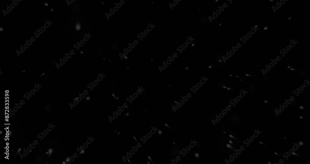 
Shiny shimmering grain dust particles floating dark room 4K. Fluid abstract dust flying randomly realistic snow glare winter morning flare sparkles light background. VFX overlay asset steam mist bg

