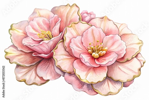 Delicate pink flowers with soft, ruffled petals and golden centers bloom against a serene pale pink background, creating a gentle, romantic atmosphere.