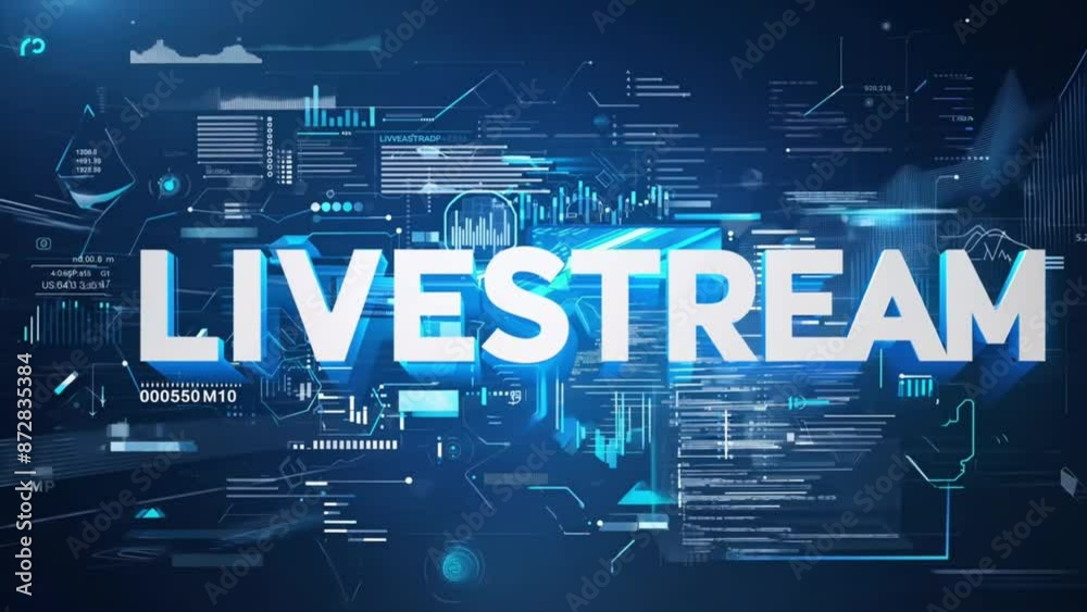 livestream word typography 3D animation with digital technology background Generative AI