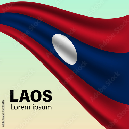 Waving flag of Laos on white backgound