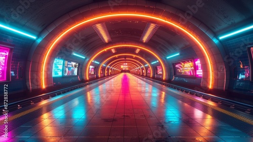 Futuristic Neon-Lit Subway Station - Generative AI