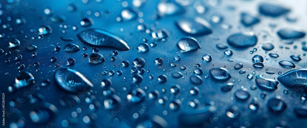 Macro Photography of Water Drops on Blue Surface Macro Photography of Water Drops on Blue Surface