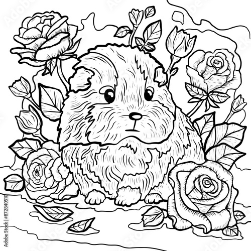 Wallpaper Mural Hamster sitting near roses, line art, vector illustration Torontodigital.ca