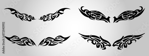 Black mystical and spiritual tribal tattoo wings set