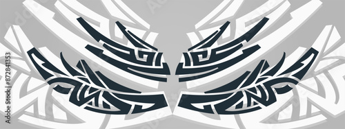 Bold modern Celtic and mecha style tribal tattoo wings set