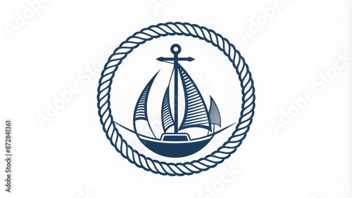 Stylish sailboat silhouette incorporated into circular logo design template with rope and anchor elements in modern vector format.
