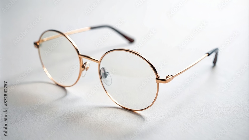 Delicate, narrow-framed spectacles rest on a pristine white surface, showcasing elegance and refinement in a minimalist, modern aesthetic. Delicate, narrow-framed spectacles rest on a pristine white surface, showcasing elegance and refinement in a minimalist, modern aesthetic.