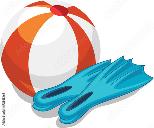 Beach ball and flippers are essential accessories for having fun and staying safe while swimming in the ocean or pool during summer vacation