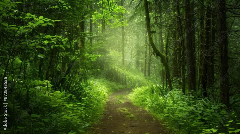 Fototapeta premium A tranquil forest trail with the sound of birdsong