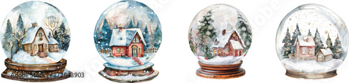 decoration christmas globe with house watercolor