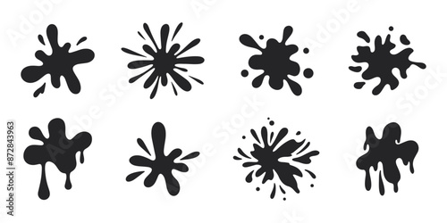 Black ink blots. Paint stain. Set of isolated vector ink blots.