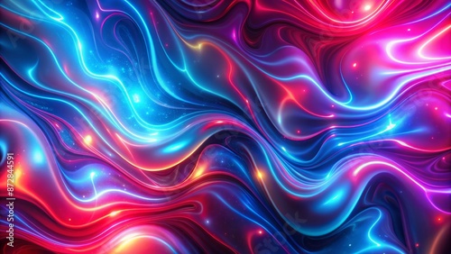 Vibrant loopable animation of fluid multicolored neon gradient hues red blue purple pink blurred abstract holographic trendy fashion screensaver background.