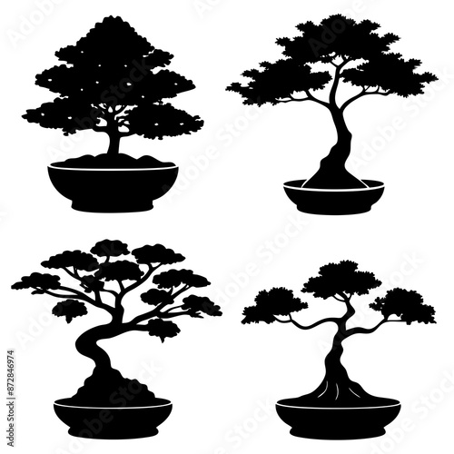 


      Bonsai vector silhouette illustration.
