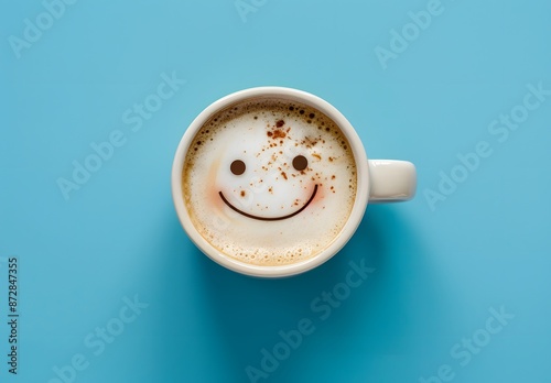 Smiling Coffee Mug on Blue Background