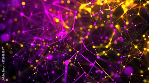 A minimalistic and colorful Plexus-style background with yellow and purple nodes for a tech presentation, high-quality image © WOW