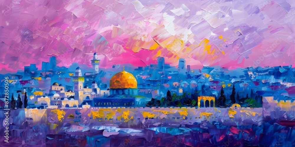 Acrylic painting captures Jerusalem with vibrant colors and emotional depth. Concept Acrylic Painting, Jerusalem, Vibrant Colors, Emotional Depth Acrylic painting captures Jerusalem with vibrant colors and emotional depth. Concept Acrylic Painting, Jerusalem, Vibrant Colors, Emotional Depth