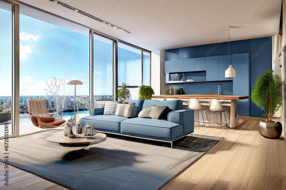 Fototapeta premium Cozy comfortable living room interior in a minimalist style.