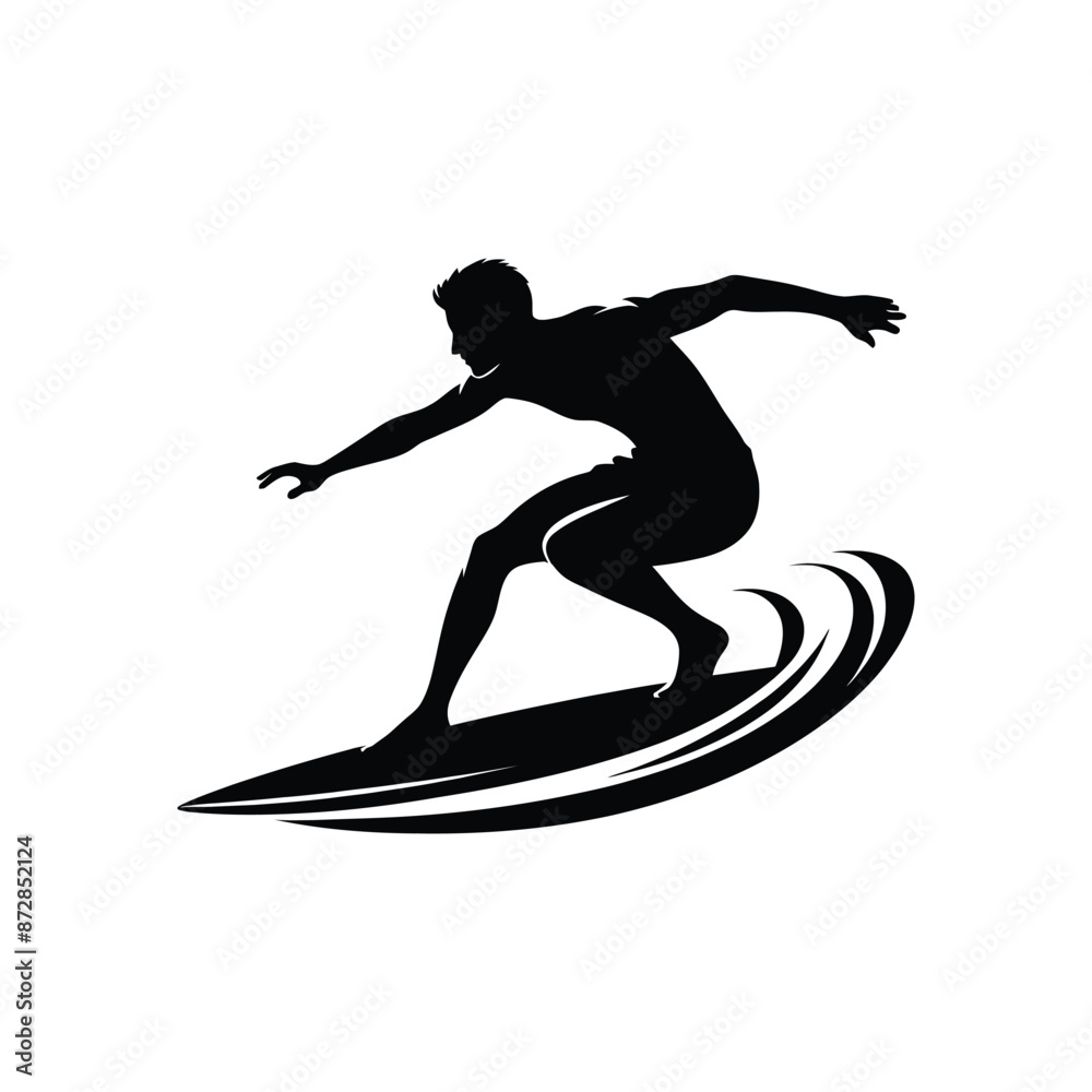 Silhouette of a Man Surfing on a Wave - High-Quality Vector Illustration of Surfing in Black and White Silhouette of a Man Surfing on a Wave - High-Quality Vector Illustration of Surfing in Black and White
