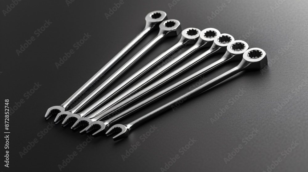 A set of Allen keys arranged in a fan shape, each with a polished, minimalist design, on a monochromatic background A set of Allen keys arranged in a fan shape, each with a polished, minimalist design, on a monochromatic background