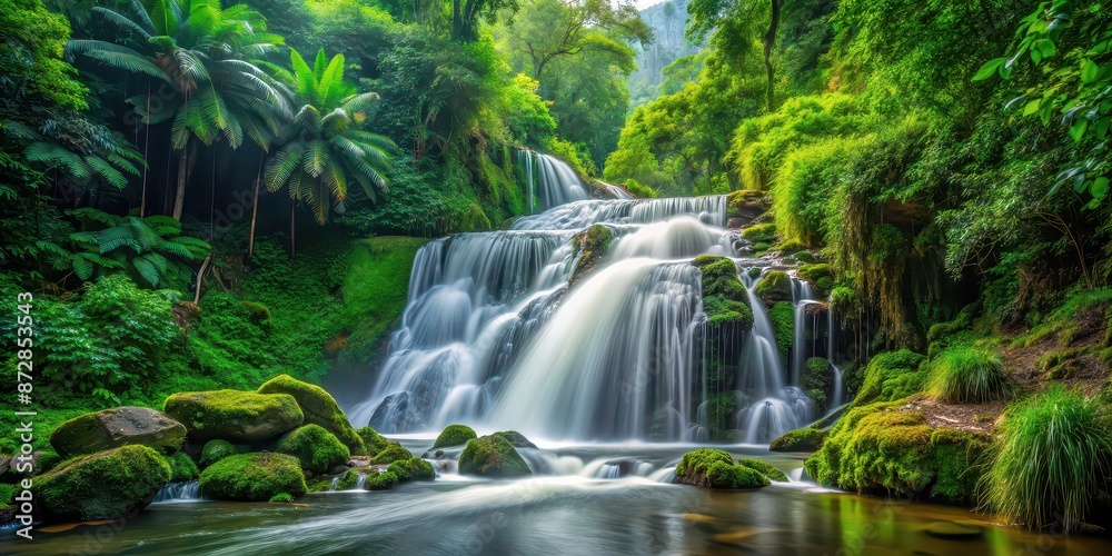 A beautiful cascade flowing through a lush green jungle , jungle, waterfall, nature, tropical, foliage, lush, green, beautiful A beautiful cascade flowing through a lush green jungle , jungle, waterfall, nature, tropical, foliage, lush, green, beautiful