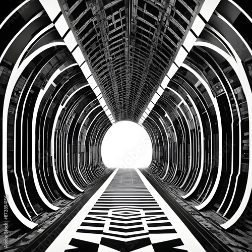 Wallpaper Mural black and white tunnel structure representing data and communication in abstract geometry Torontodigital.ca