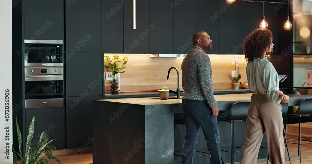 House, people and real estate agent with customer for home sale, consultation and property investment. Business, realtor and client with tablet for purchase with discussion or negotiation for renting