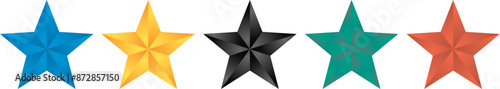 Five 3d stars in different colors