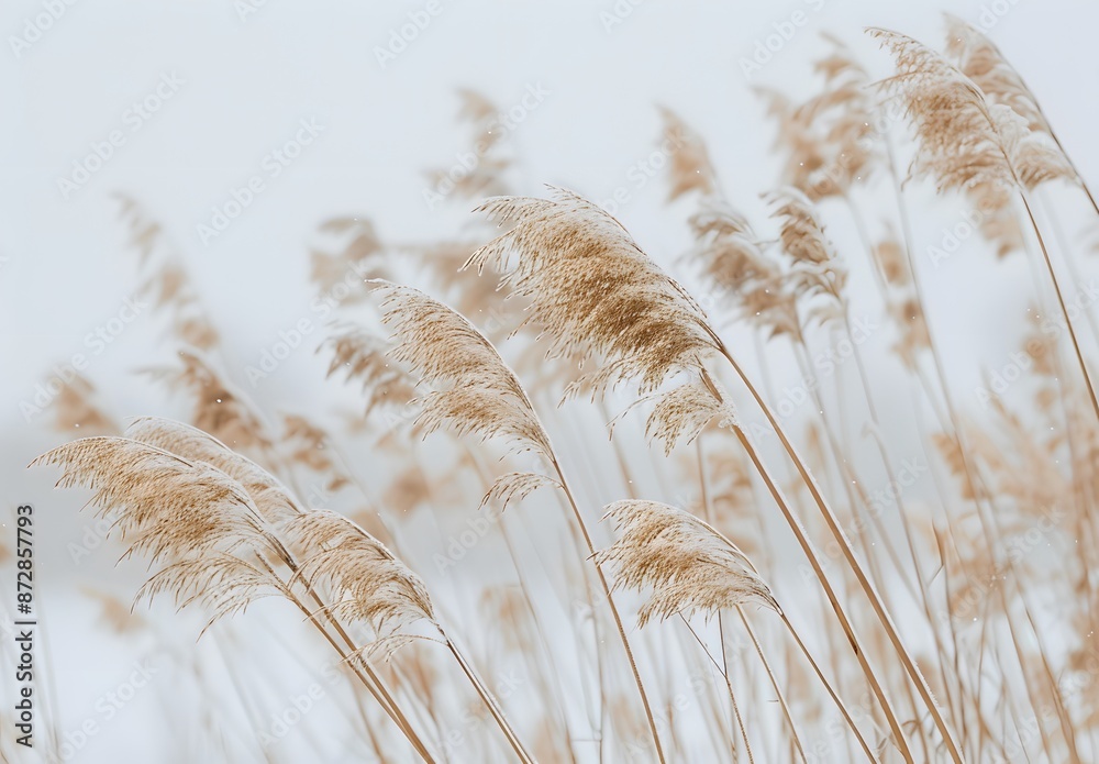 Obraz premium Beige Reeds Swaying in the Wind, Minimalist Nature Photography