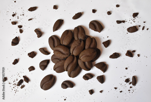 Chocolate truffles close-up, coffee-looking