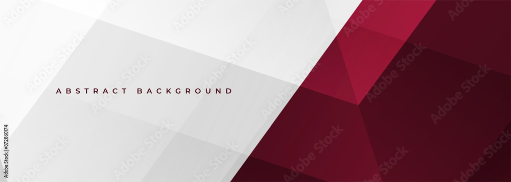 Fototapeta premium White and red modern abstract banner with geometric shapes. Dark red and white wide abstract background. Vector illustration