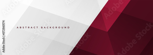 White and red modern abstract banner with geometric shapes. Dark red and white wide abstract background. Vector illustration