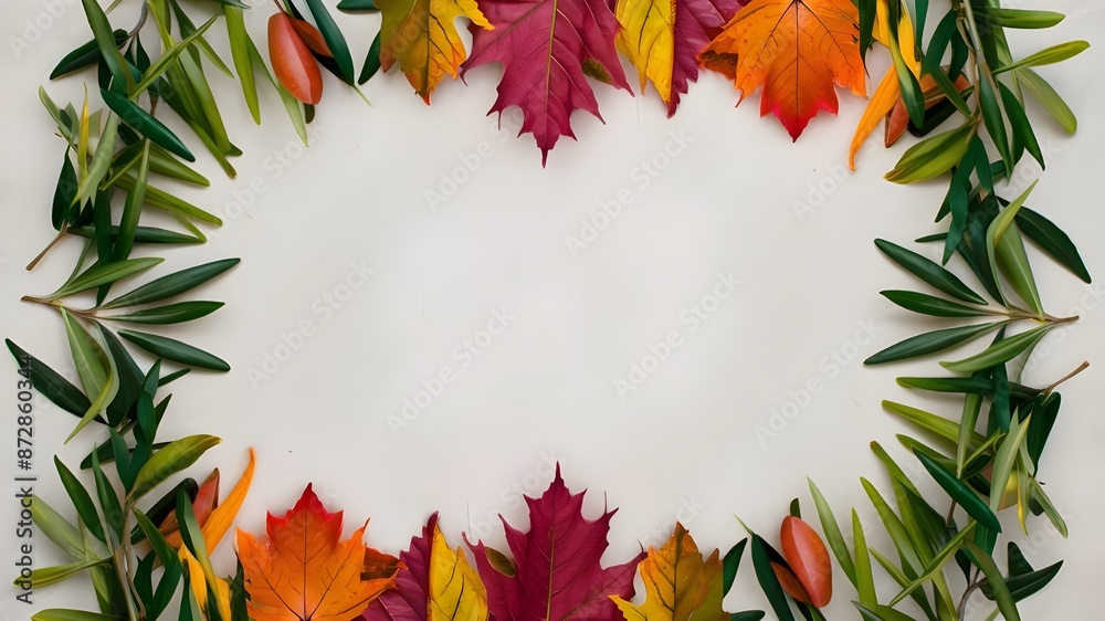 Colorful leaves, white background, with copy space. Colorful leaves, white background, with copy space.