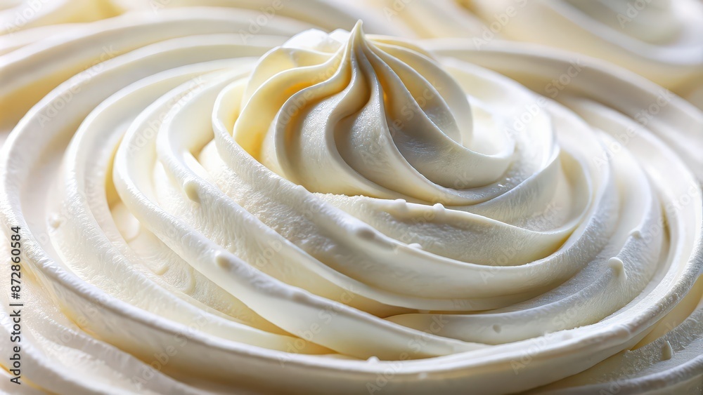 Close-up shot of a delicious swirl of whipped cream, whipped cream, dessert, sweet, creamy, topping, decadent, indulgence, treat Close-up shot of a delicious swirl of whipped cream, whipped cream, dessert, sweet, creamy, topping, decadent, indulgence, treat