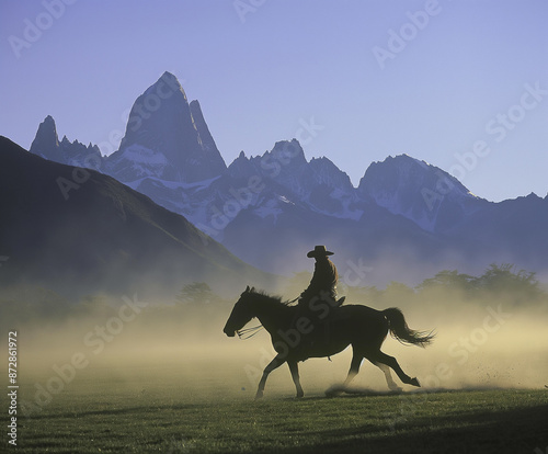 A lone gaucho, his weathere...