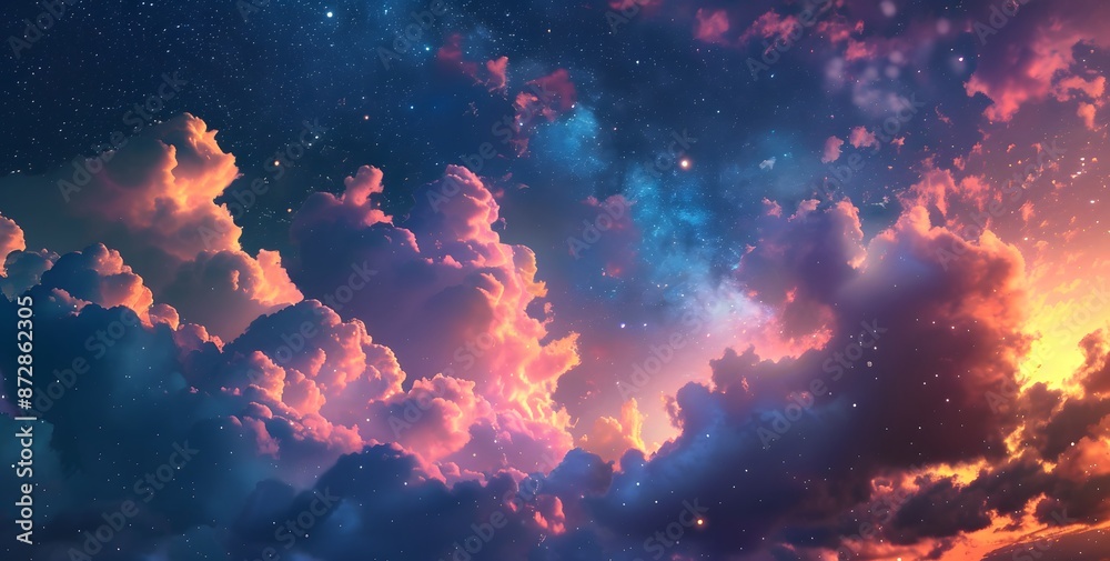 Fototapeta premium Starry Night Sky With Colorful Clouds