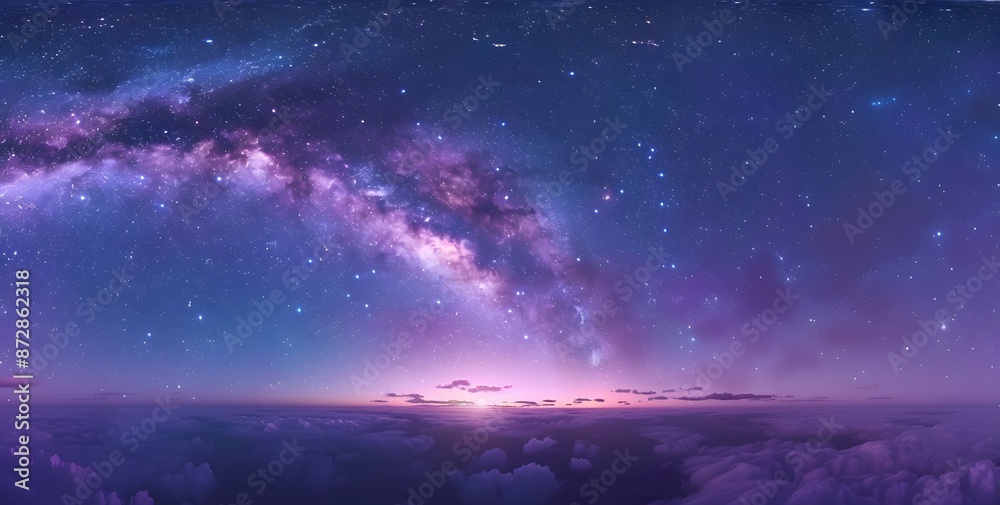 Milky Way Galaxy Above Purple Clouds Milky Way Galaxy Above Purple Clouds