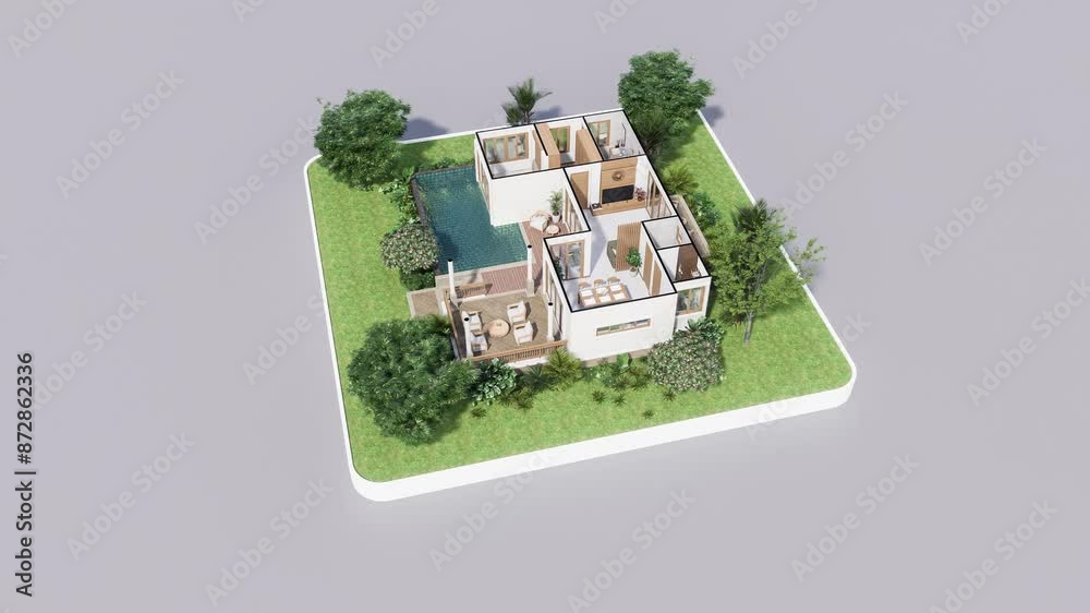 3d animation render isometric floor plan of modern contemporary house ...