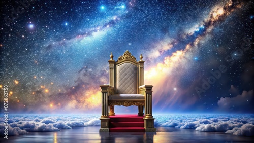 Roman-inspired throne podium in a heavenly setting with starry sky background, render, goddess, throne, podium, heaven photo