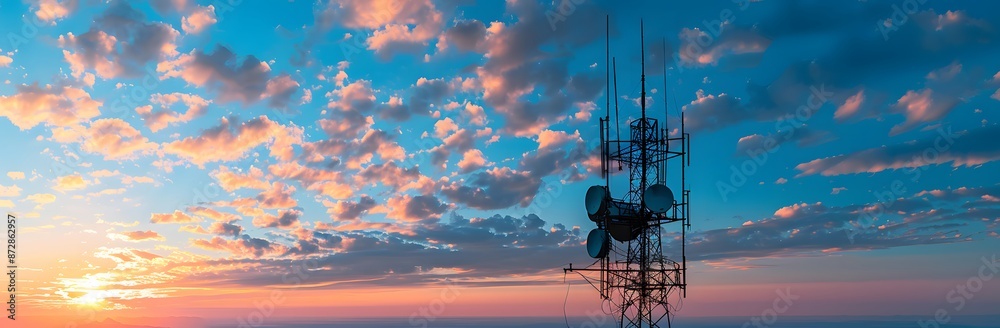 Sunset Panorama with Communication Tower Sunset Panorama with Communication Tower