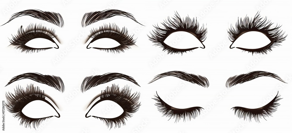 Fototapeta premium The eyelashes logo modern set is isolated on a white background. The icon collection for closed eyes contains icons for makeup