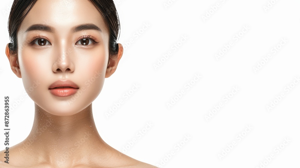 Fototapeta premium An Asian woman is isolated on a white background.