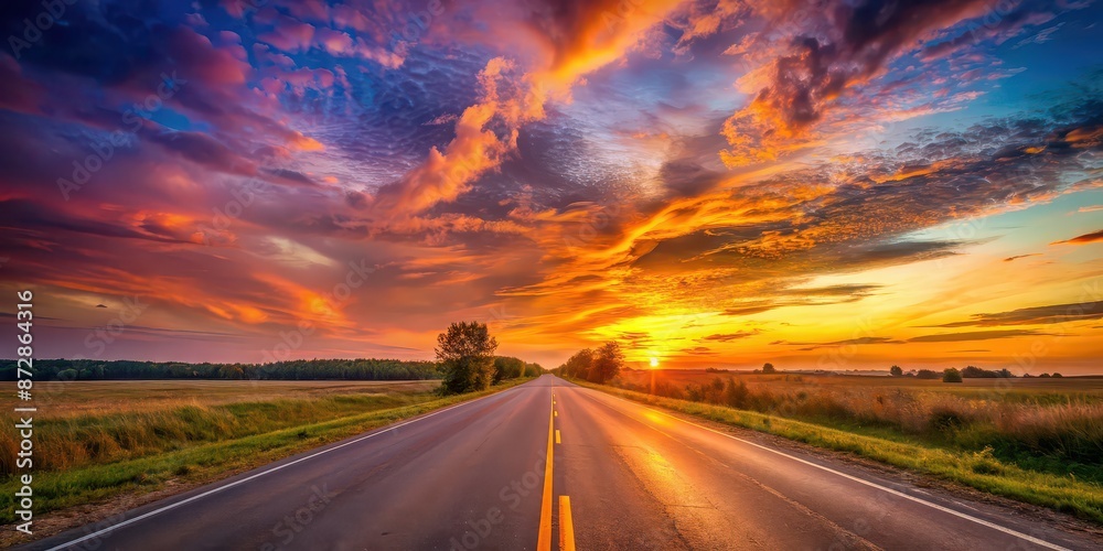 Sunset casting beautiful colors over a road , sunset, road, dusk, evening, sky, clouds, orange, pink, blue, colors Sunset casting beautiful colors over a road , sunset, road, dusk, evening, sky, clouds, orange, pink, blue, colors