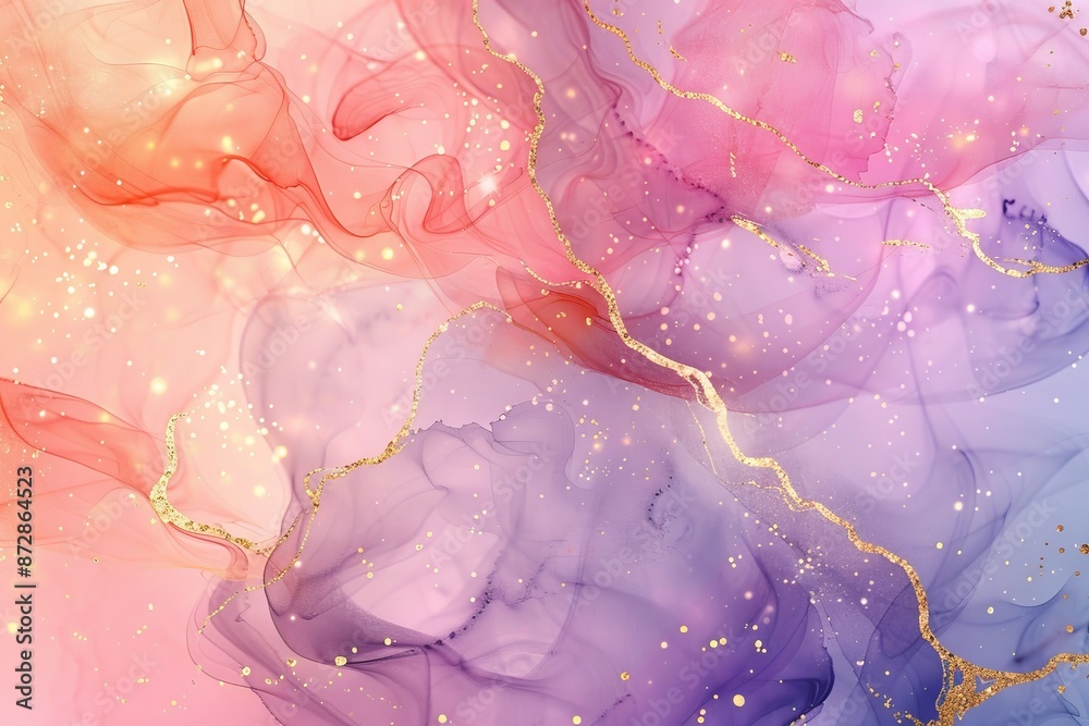 With gold stripes and glitter dust, the background has two colored roses and lavender liquid marble. A modern illustration backdrop with gold splatters. With gold stripes and glitter dust, the background has two colored roses and lavender liquid marble. A modern illustration backdrop with gold splatters.
