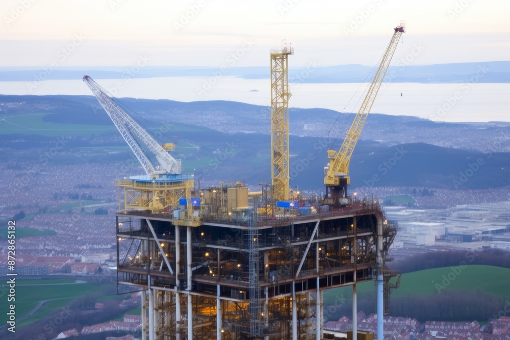 Offshore oil drilling rig extracting crude oil from beneath the sea surface for operations Offshore oil drilling rig extracting crude oil from beneath the sea surface for operations