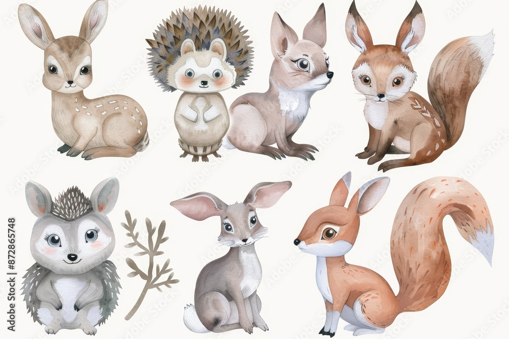 3D animal set with squirrels, raccoons, deer, bears, owls, hedgehogs, hares, and foxes. Isolated. Stock image. 3D animal set with squirrels, raccoons, deer, bears, owls, hedgehogs, hares, and foxes. Isolated. Stock image.